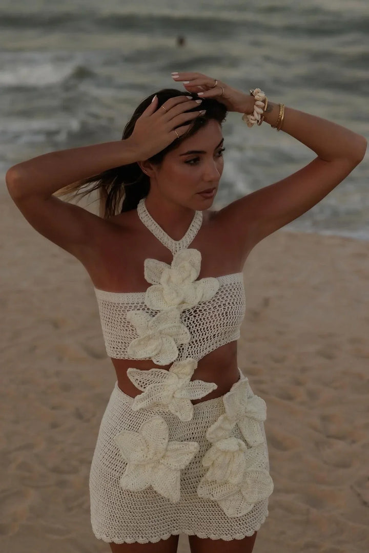 Goldy Knit Crochet Flower Dress