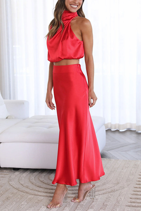 Alice High Neck Satin Two-Piece Set