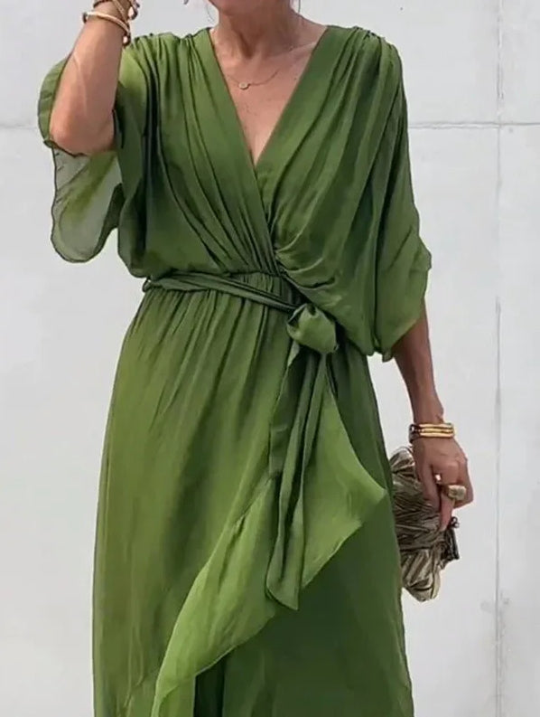 Kyla Draped Tie-Front Midi Dress