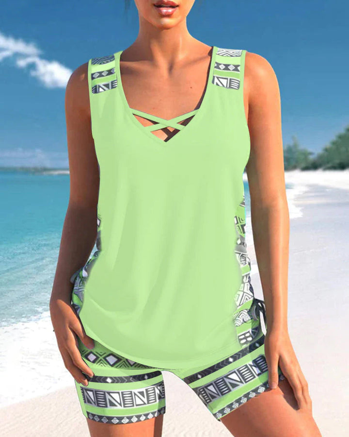 Yves Printed Tankini Swim Set