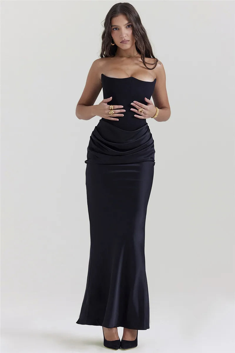 Blair Corset Draped Satin Gown