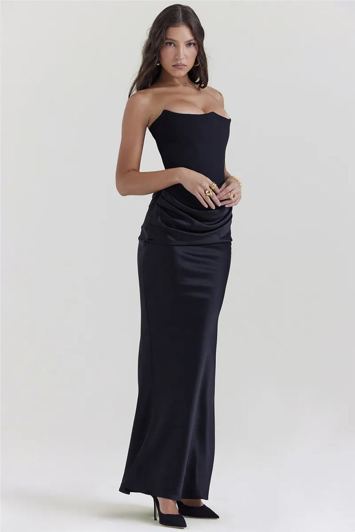 Blair Corset Draped Satin Gown