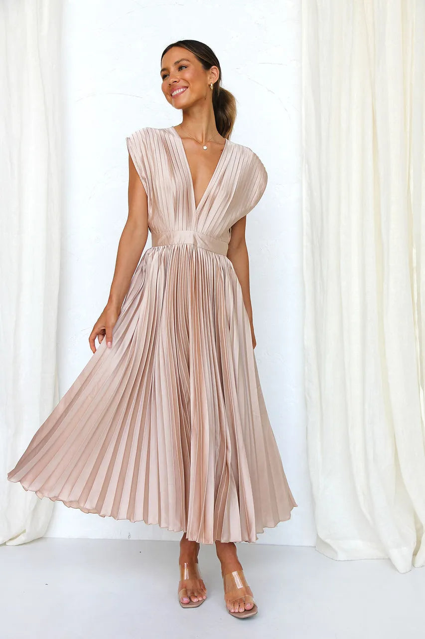 Asha Pleated Plunge Midi Dress