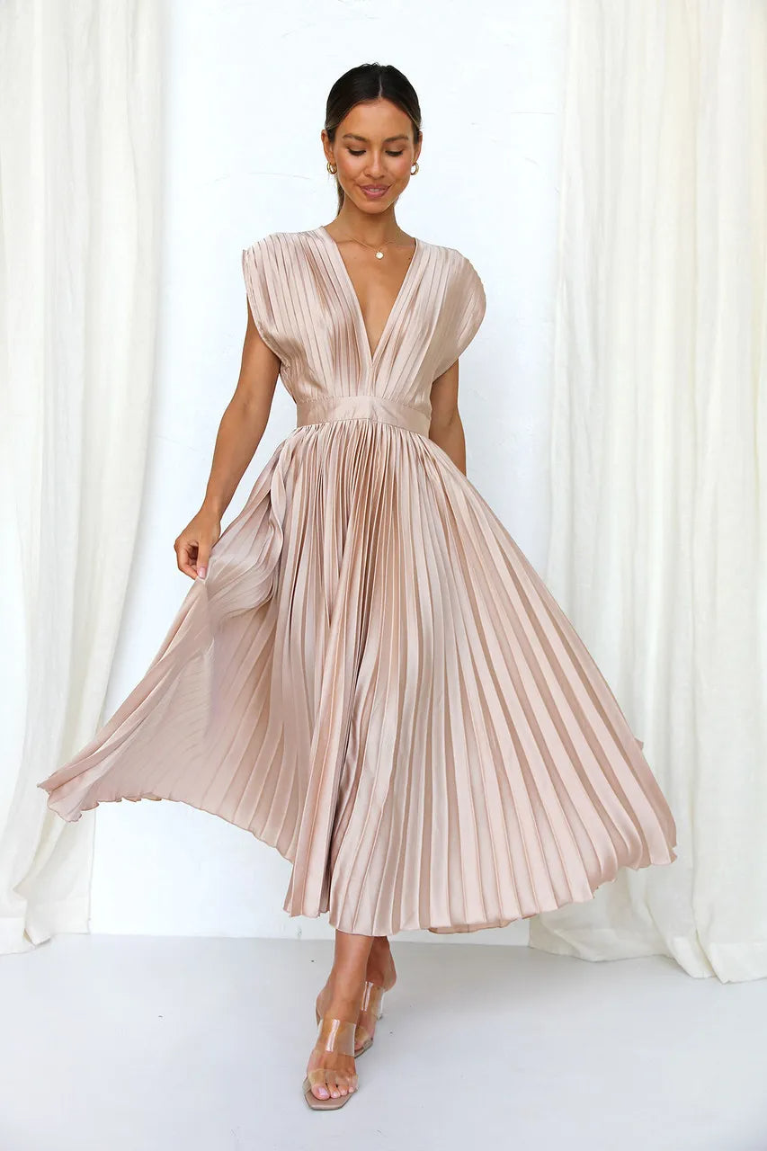 Asha Pleated Plunge Midi Dress