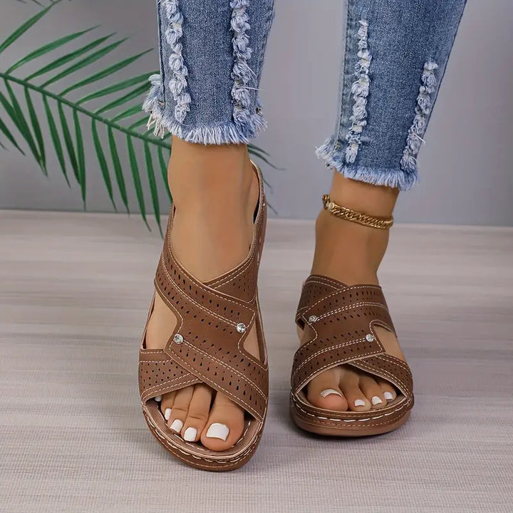 Una Slip On Faux Leather Sandals