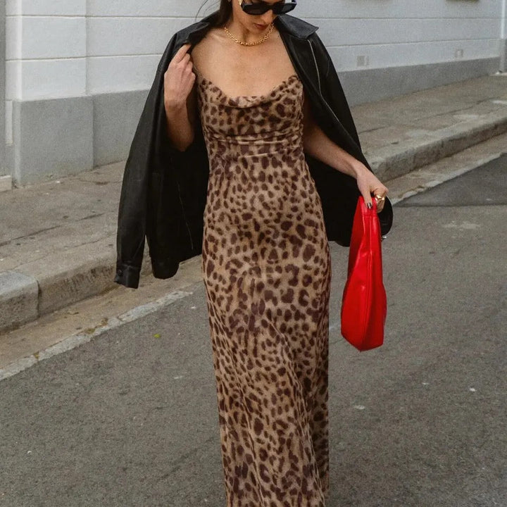 Savanna Cowl Neck Leopard Slip Dress