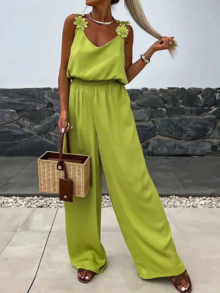 Dominique Floral Strap Wide Leg Jumpsuit