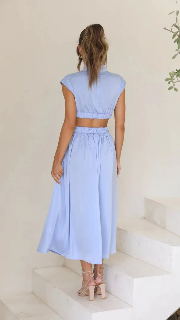 Giavana High Neck Cutout Midi Dress