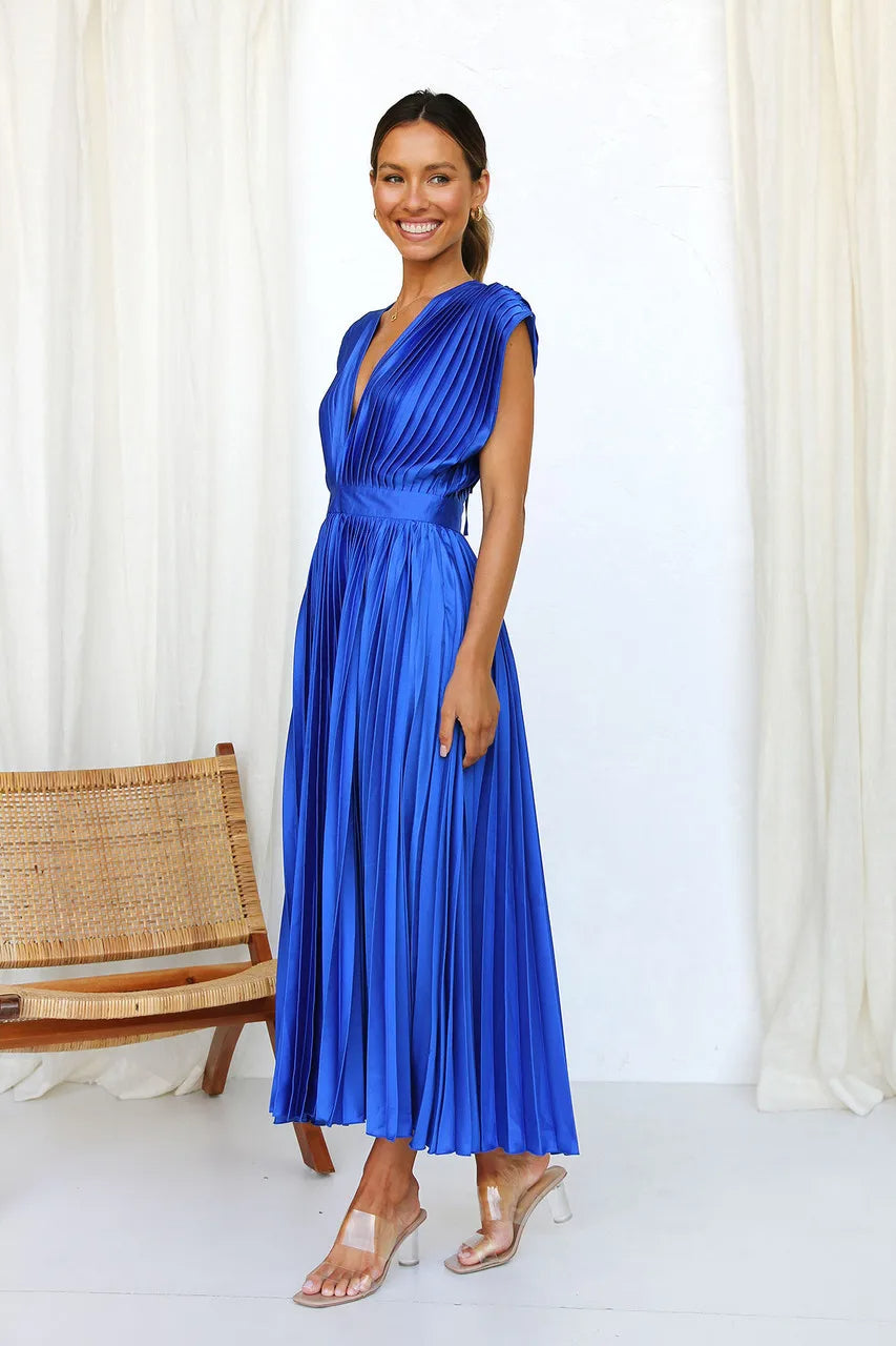 Asha Pleated Plunge Midi Dress