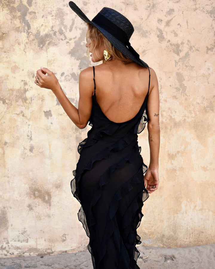 Clara Backless Ruffle Strappy Gown