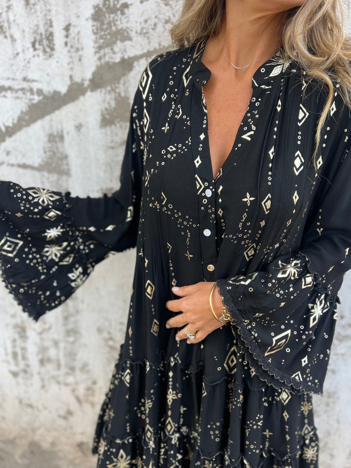 Adelina Boho Metallic Shirt Dress