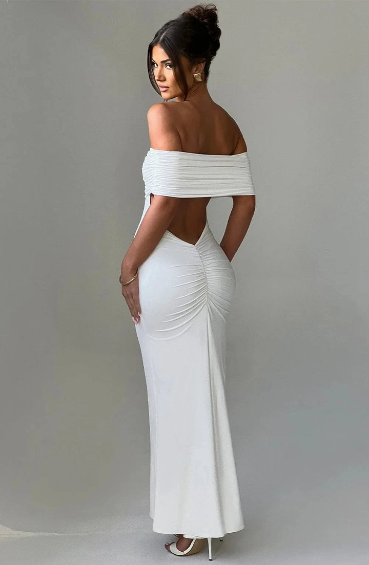 Emmy Off Shoulder Ruched Maxi Dress