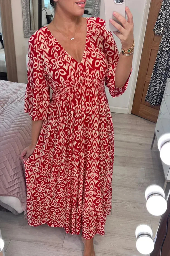 Cassie Boho V-Neck Midi Dress