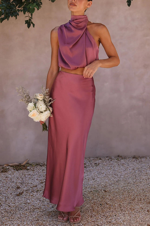 Alice High Neck Satin Two-Piece Set