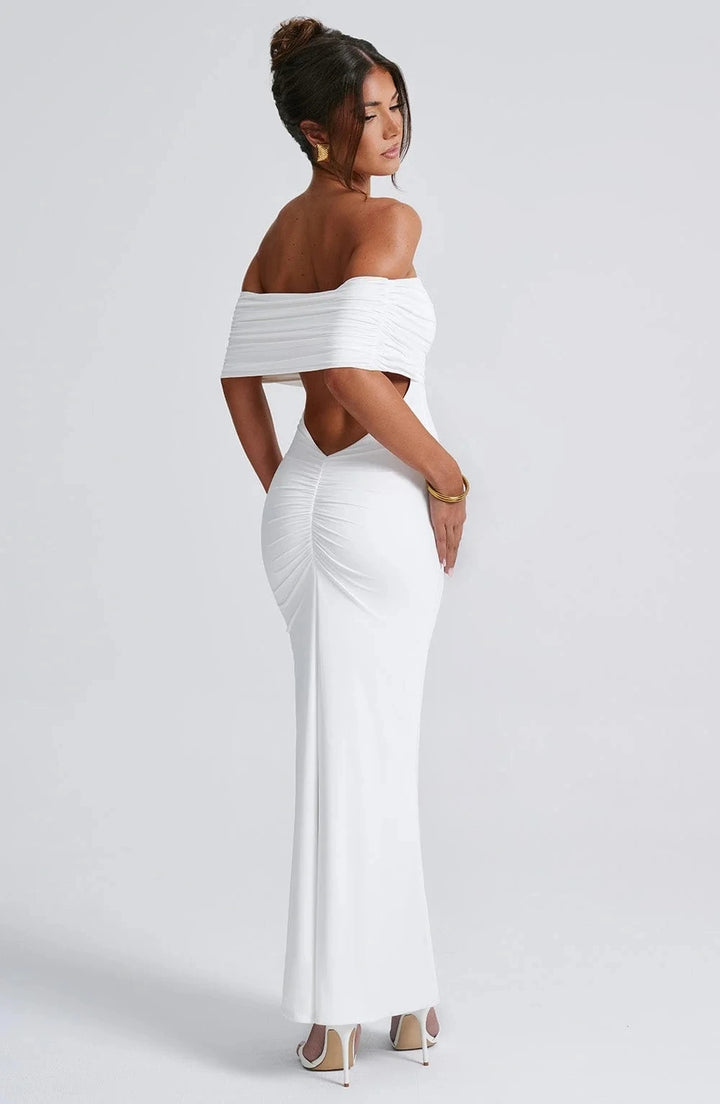 Emmy Off Shoulder Ruched Maxi Dress