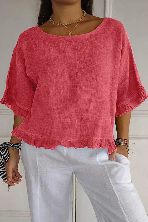 Viviana Ruffle Hem Cotton Top