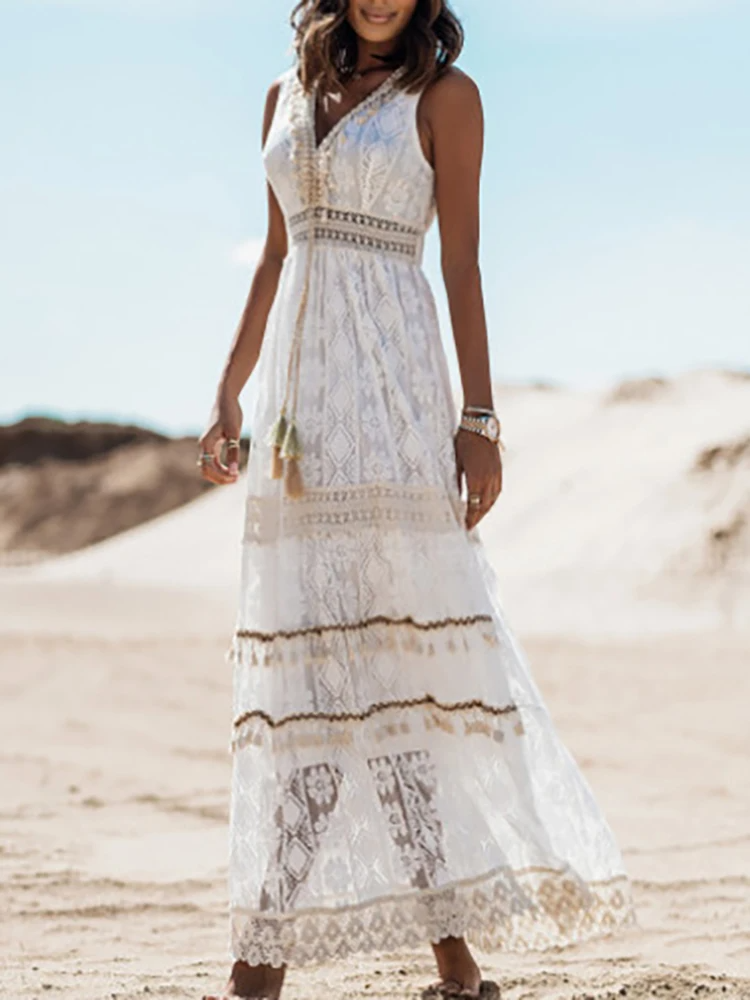 Danica Boho Lace Tassel Maxi Dress