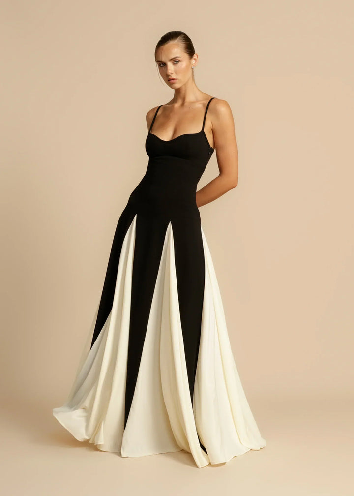 Nori Contrast Panel Maxi Gown