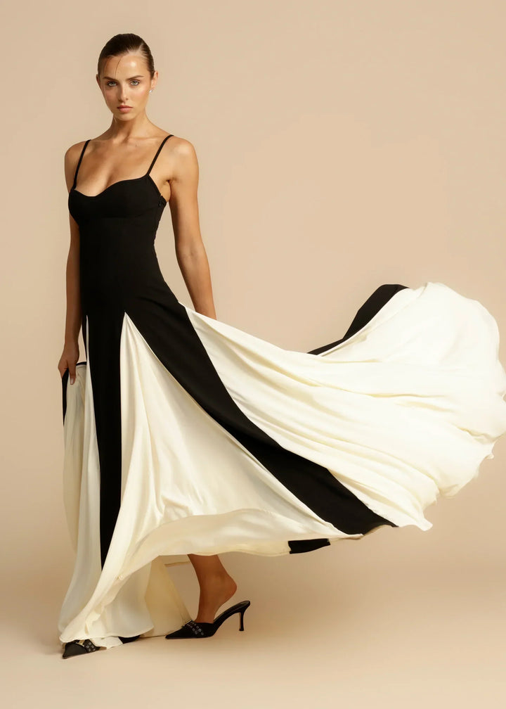 Nori Contrast Panel Maxi Gown