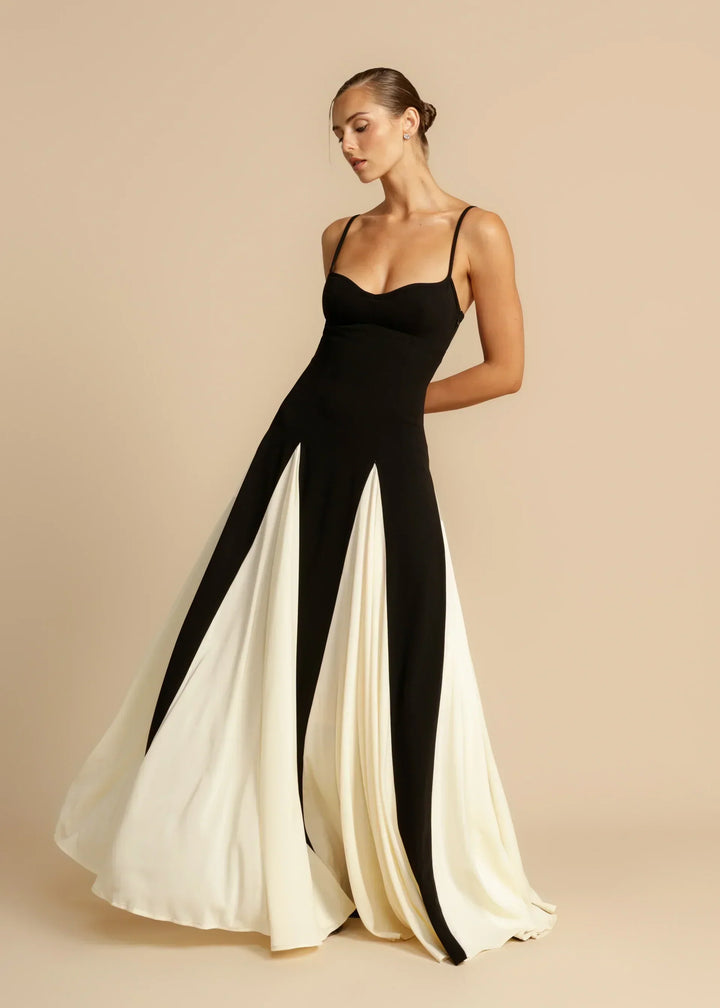 Nori Contrast Panel Maxi Gown