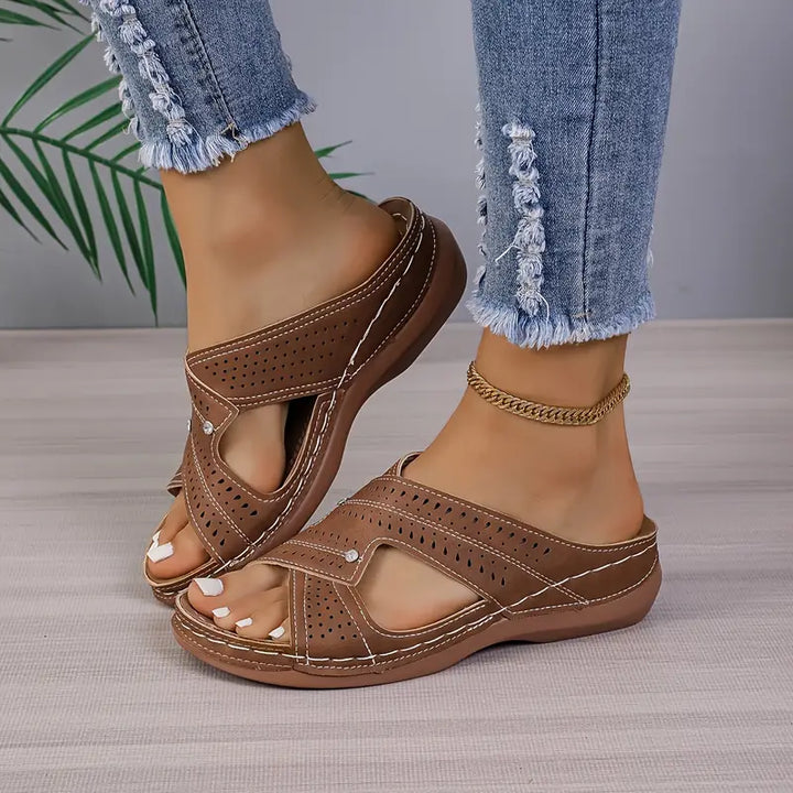 Una Slip On Faux Leather Sandals