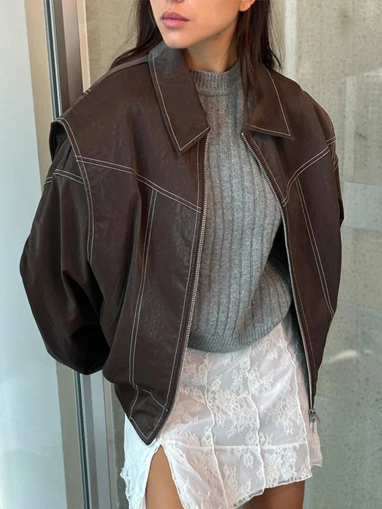 Mayfair Oversized Leather Bomber Jacket