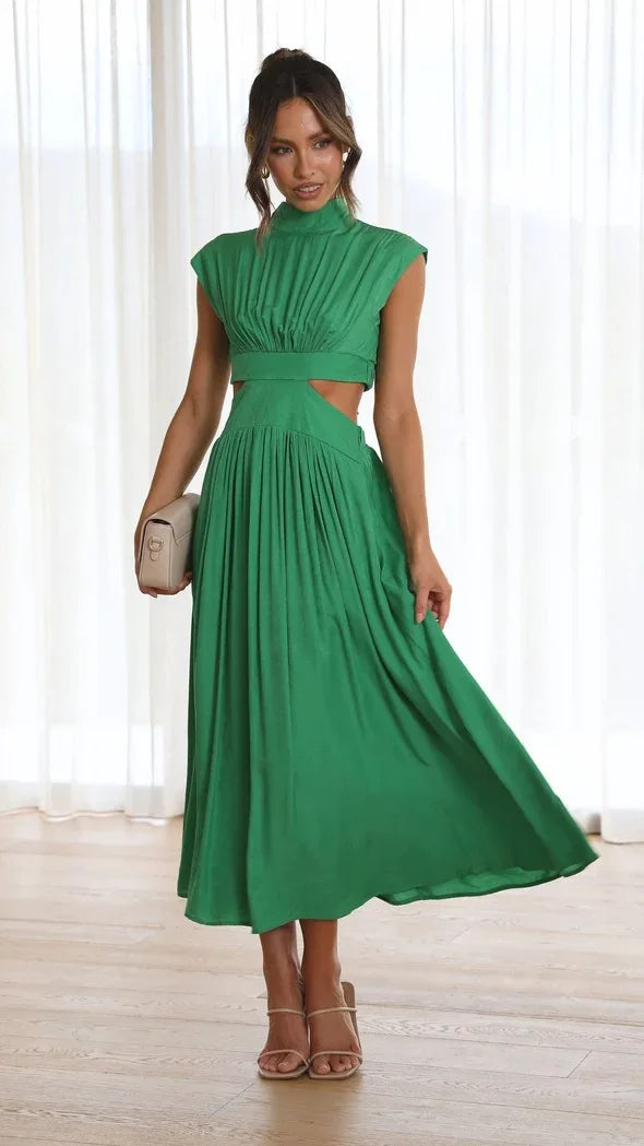 Giavana High Neck Cutout Midi Dress