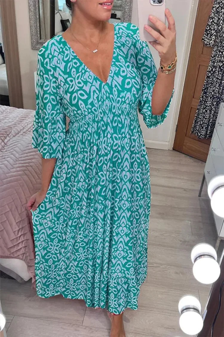 Cassie Boho V-Neck Midi Dress