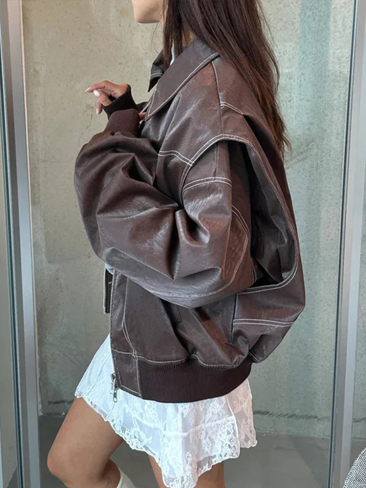 Mayfair Oversized Leather Bomber Jacket