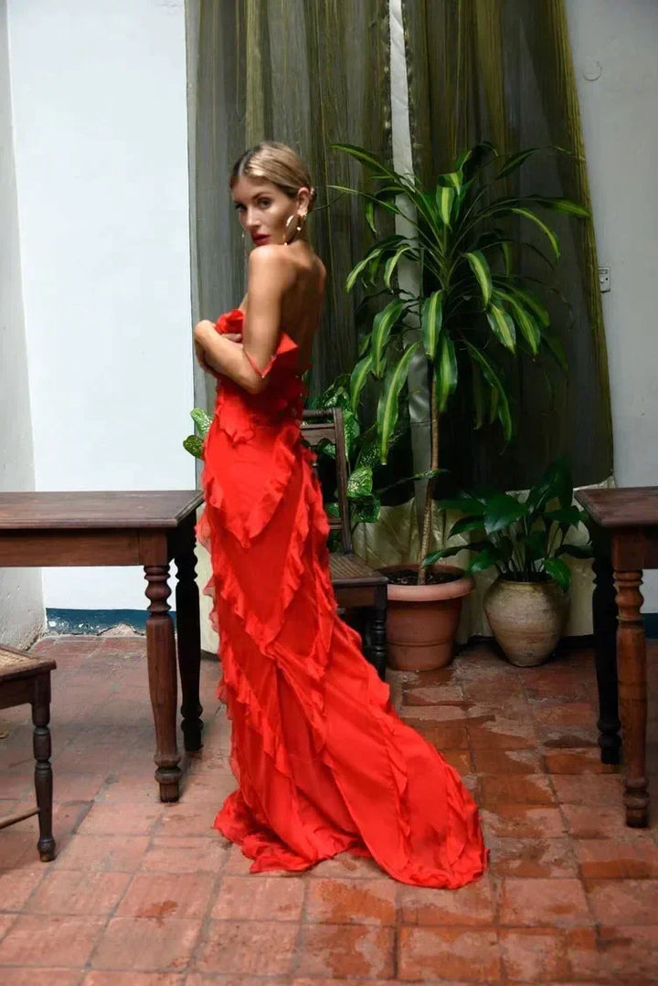 Clara Backless Ruffle Strappy Gown