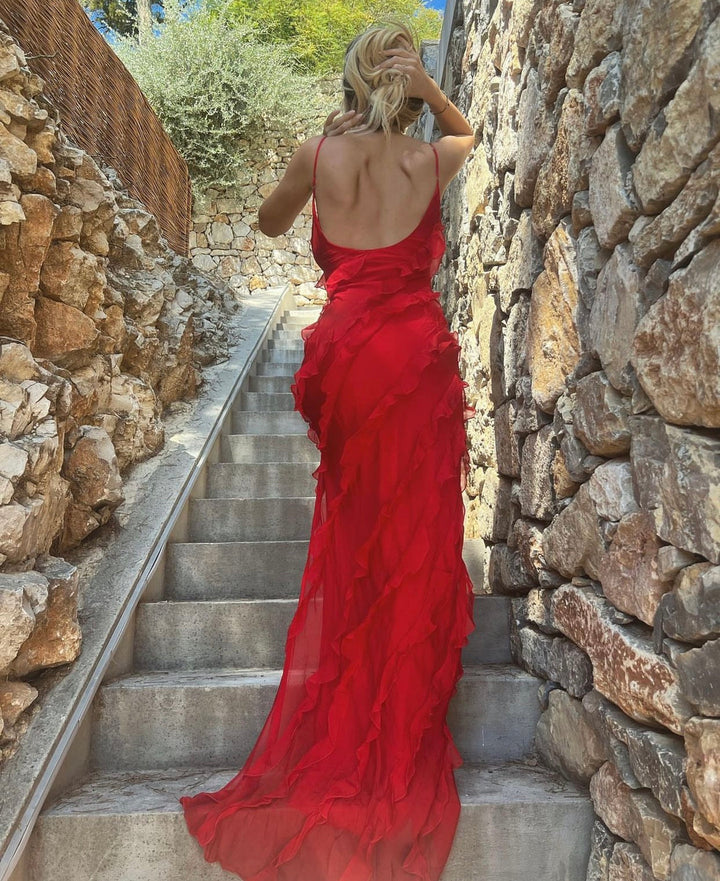 Clara Backless Ruffle Strappy Gown