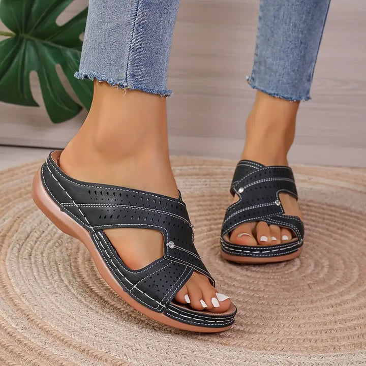 Una Slip On Faux Leather Sandals