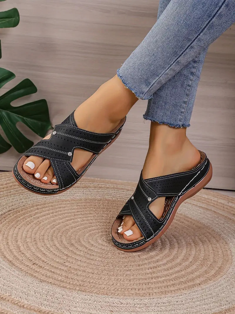 Una Slip On Faux Leather Sandals