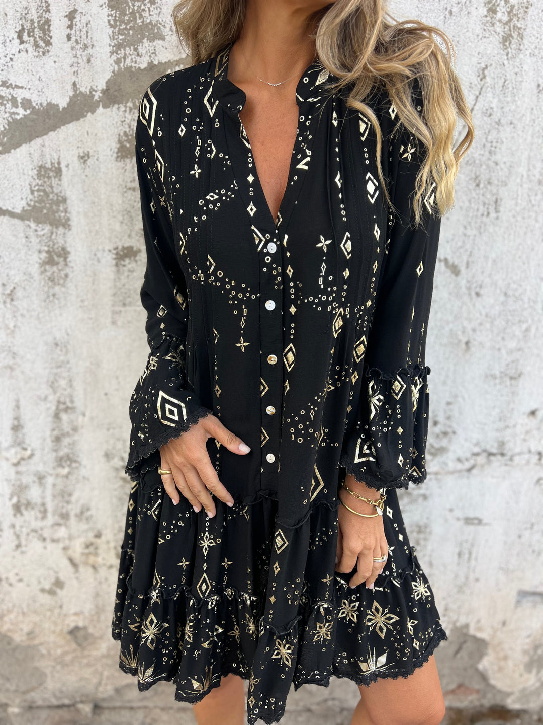 Adelina Boho Metallic Shirt Dress