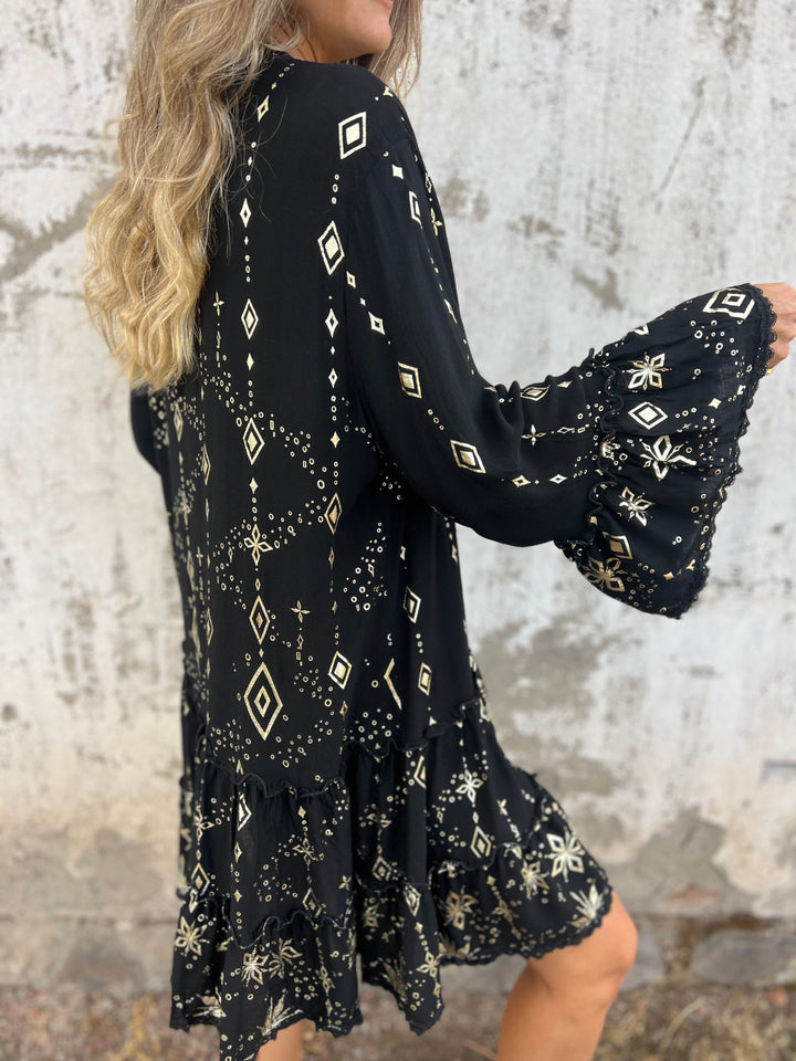 Adelina Boho Metallic Shirt Dress