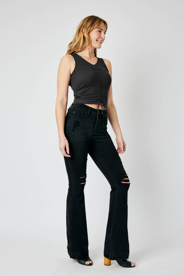 Myracle High Rise Tummy Control Distressed Flare Jeans