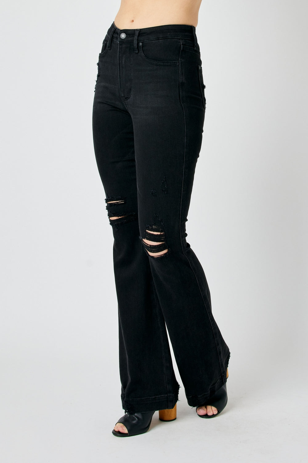 Myracle High Rise Tummy Control Distressed Flare Jeans