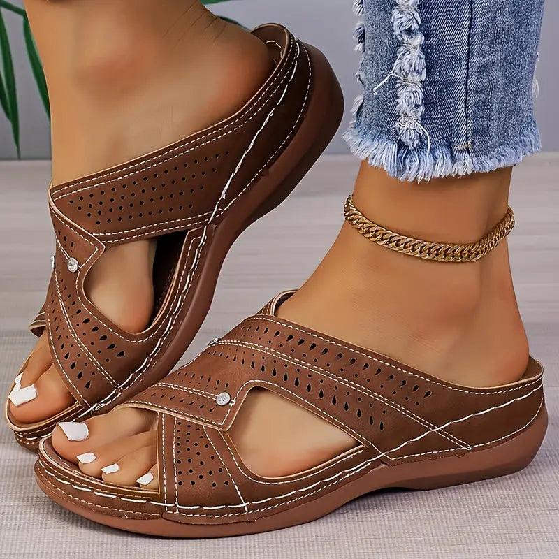 Una Slip On Faux Leather Sandals