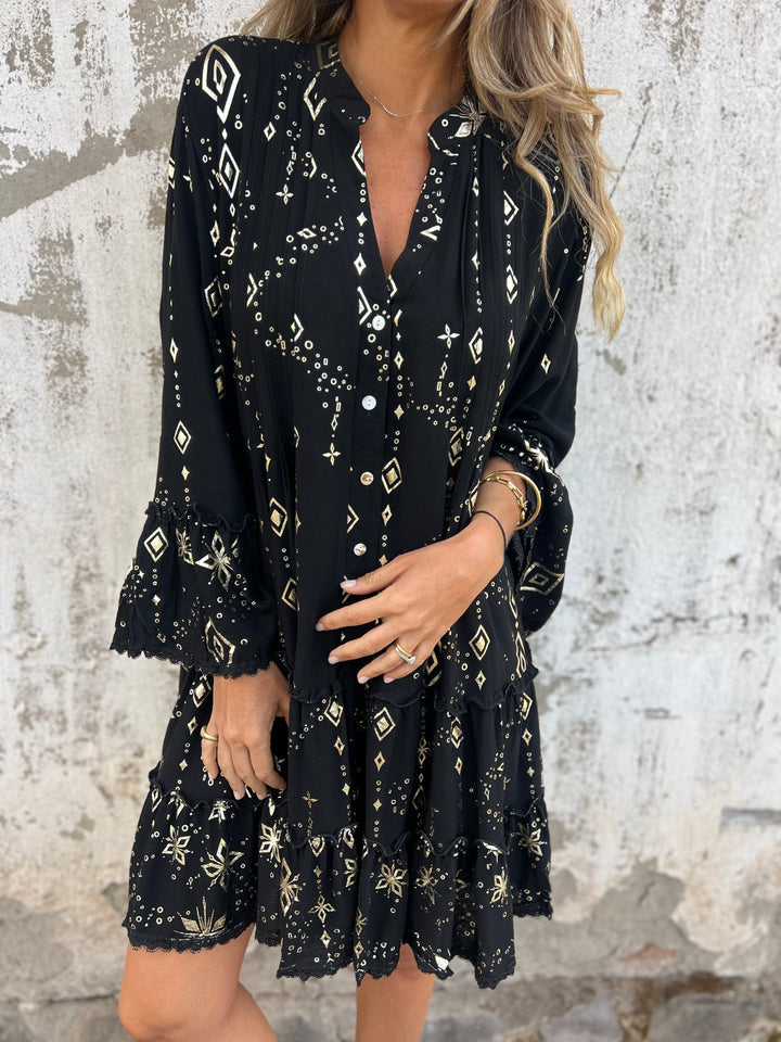 Adelina Boho Metallic Shirt Dress