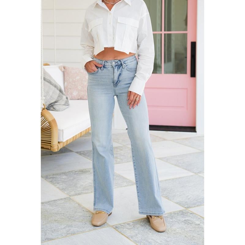 Myracle High Rise Tummy Control Straight Leg Jeans - Light Blue