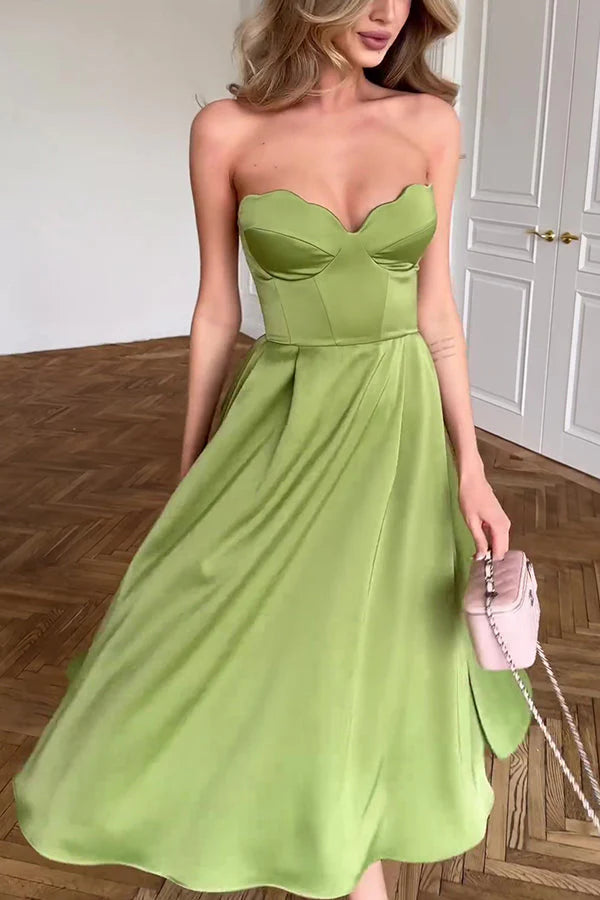 Maxine Sweetheart Bustier Satin Midi Dress