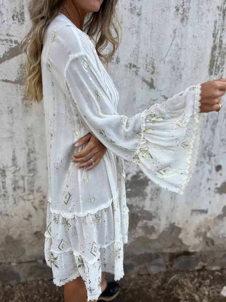 Adelina Boho Metallic Shirt Dress