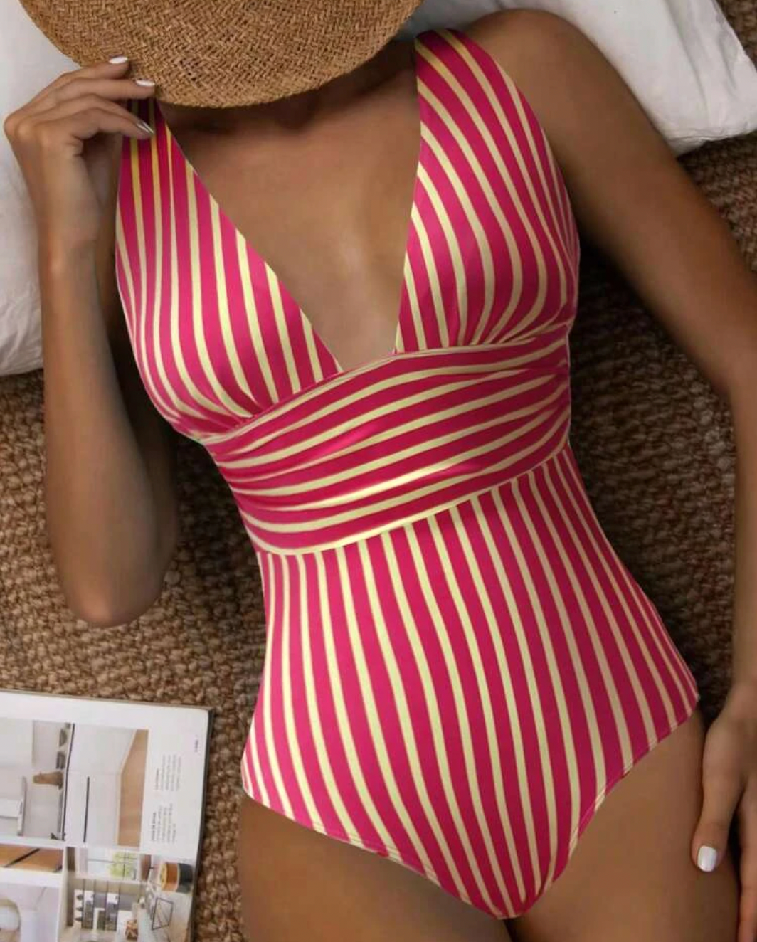 Suriya Plunging Stripe One Piece Swimsuit