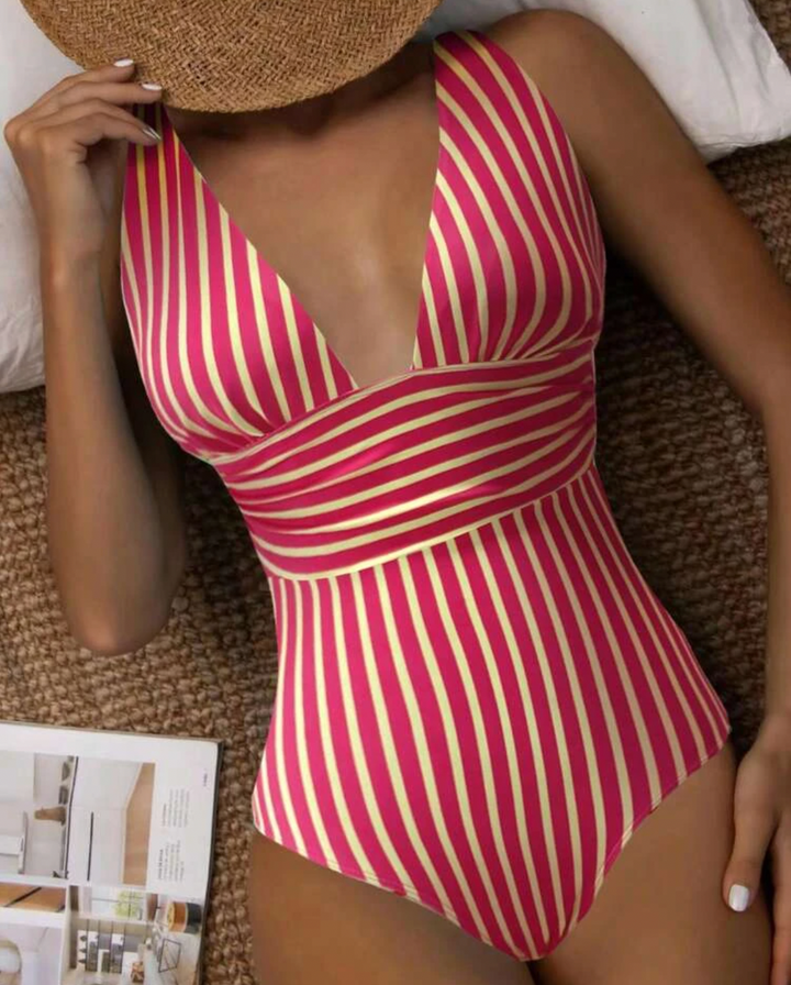 Suriya Plunging Stripe One Piece Swimsuit