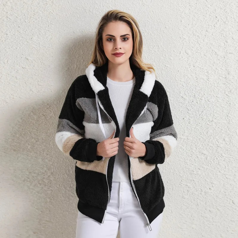 Billy Striped Plush Hooded Teddy Jacket