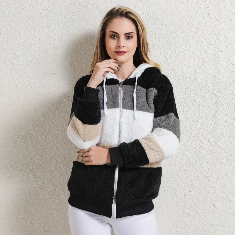 Billy Striped Plush Hooded Teddy Jacket