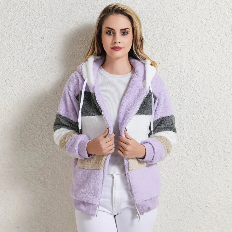 Billy Striped Plush Hooded Teddy Jacket