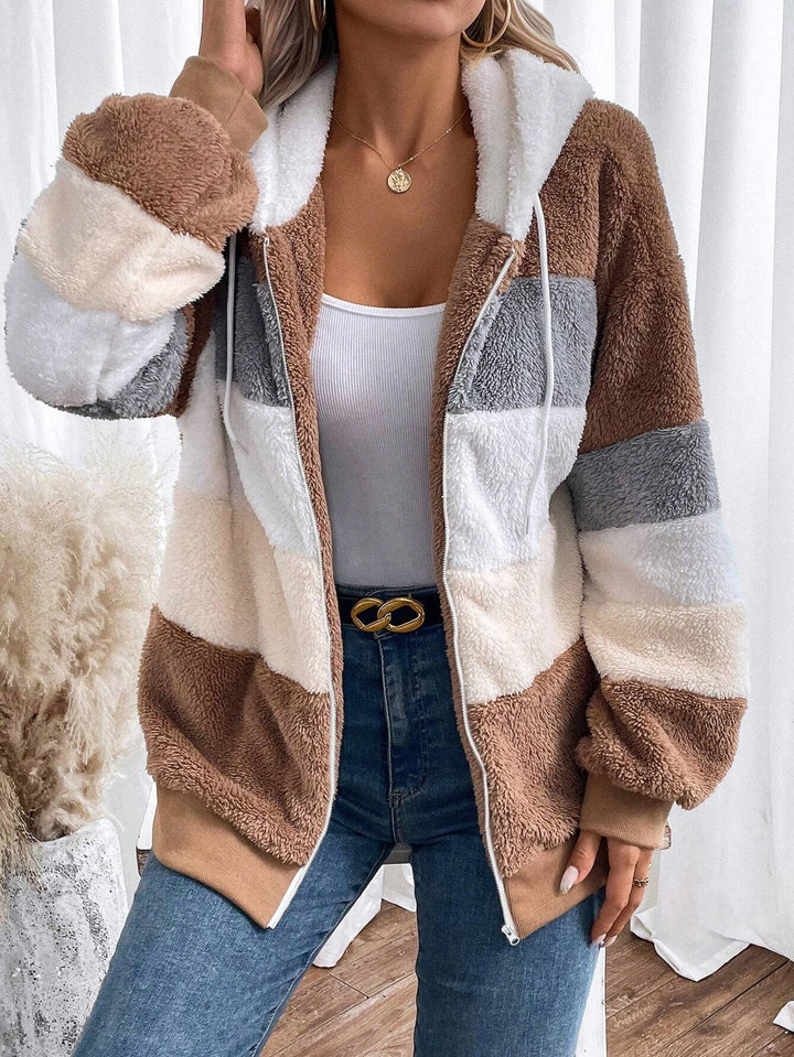 Billy Striped Plush Hooded Teddy Jacket