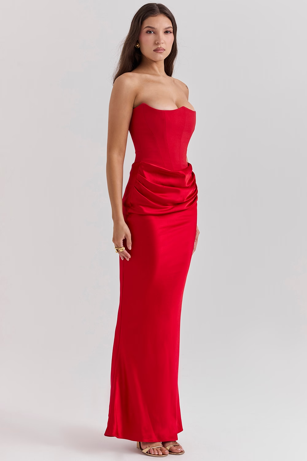 Blair Corset Draped Satin Gown