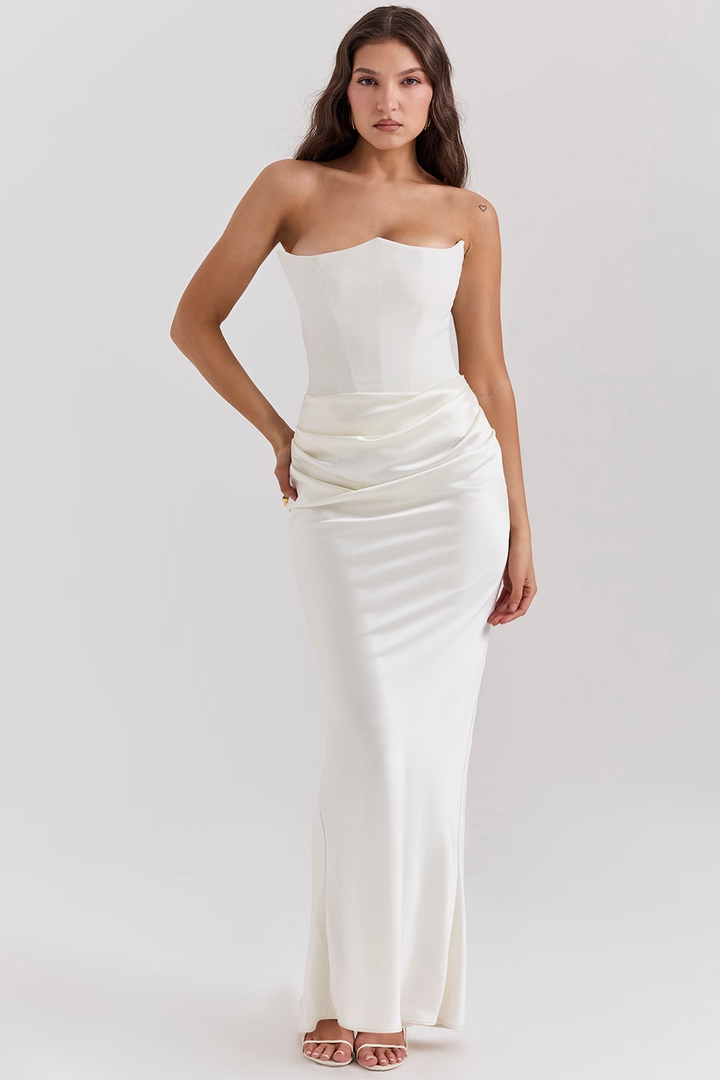 Blair Corset Draped Satin Gown